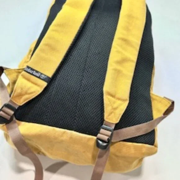 Timberland Backpack Double Strap Logo Front Pocket Mustard Yellow Black Accents - Picture 8 of 16